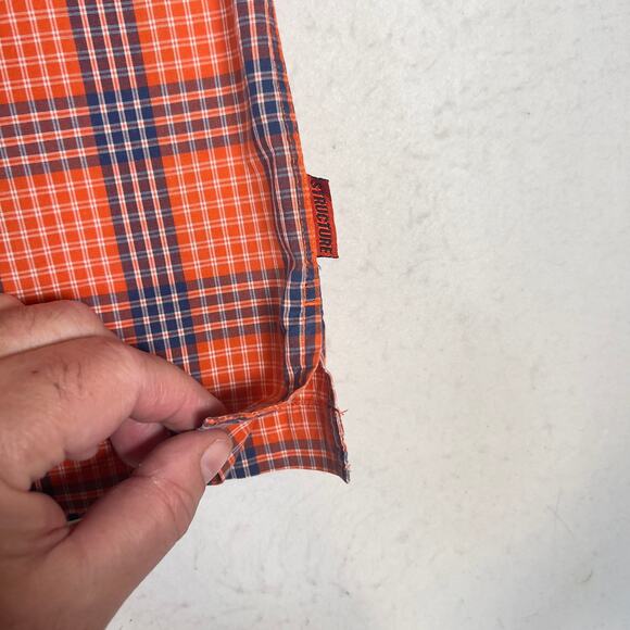 Structure Button Shirt Men's L Orange Blue Plaid Short Sleeve Vintage Skater - Picture 3 of 9